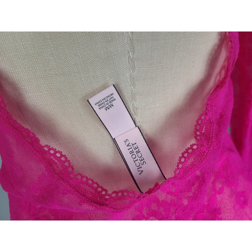 Victoria's Secret Sz M Sheer Lace Mini Dress Hot Pink Rave Festival Y2K - Picture 8 of 8